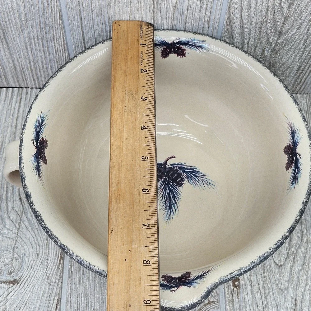 Home & Garden Party Stoneware Batter Bowl Pine Cone Spout Double Handle 2005